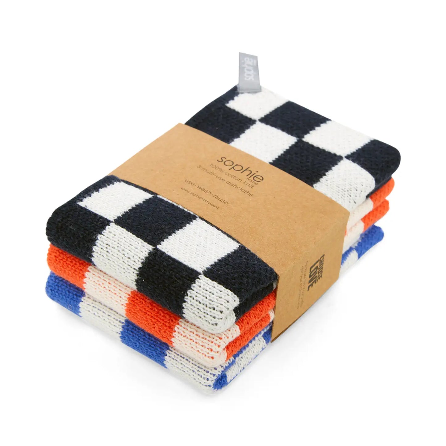 Reusable & Eco-Friendly Cotton Knit Dishcloths - Navy Check