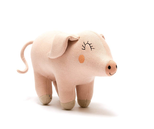 Knitted Pig Plush Toy in Pink Organic Cotton