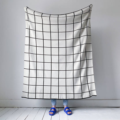 Cotton Knit Throw Blanket - Grid Black