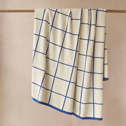 Cotton Knit Throw Blanket - Grid Cobalt