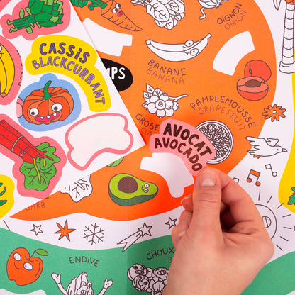 Fruits and Vegetables Sticker & Coloring Poster