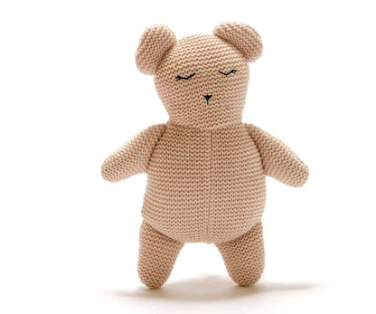 Knitted Teddy Bear Toy in Dusky Pink Organic Cotton